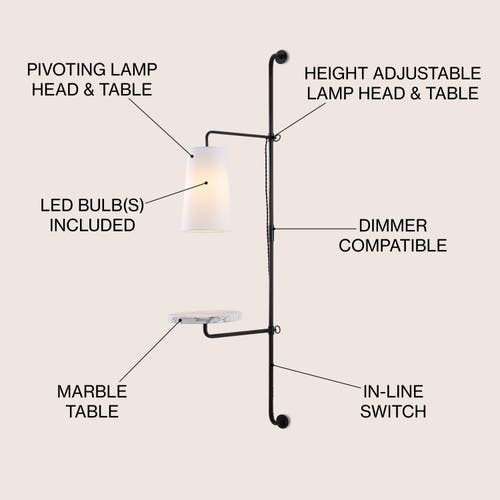Jonathan Y Andre 1-light Contemporary Industrial Iron Plug-in With Adjustable White Marble Table Led In Black