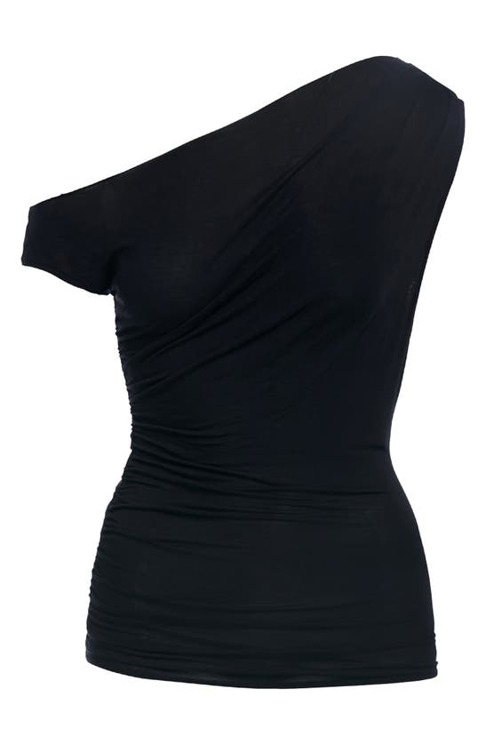Shop Naked Wardrobe Basic Drape One-shoulder Top In Black