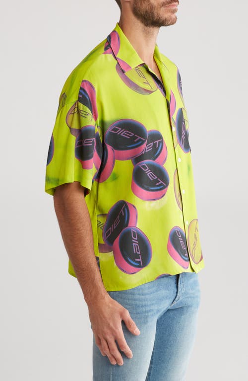 Diet Starts Monday Pill Short Sleeve Button-up Shirt In Volt Green