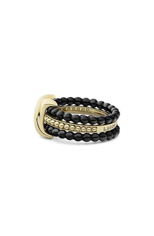 Lagos Meridian 18k Yellow Gold & Ceramic Caviar Stack Ring In Gold/black