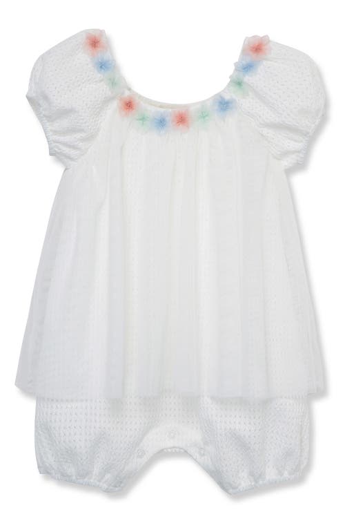 Peek Essentials Floral Embellished Tulle Overlay Bubble Romper Off-White at Nordstrom,