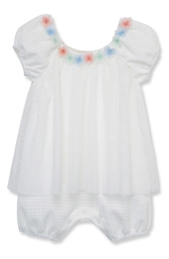 Peek Essentials Babies' Floral Embellished Tulle Overlay Bubble Romper In White