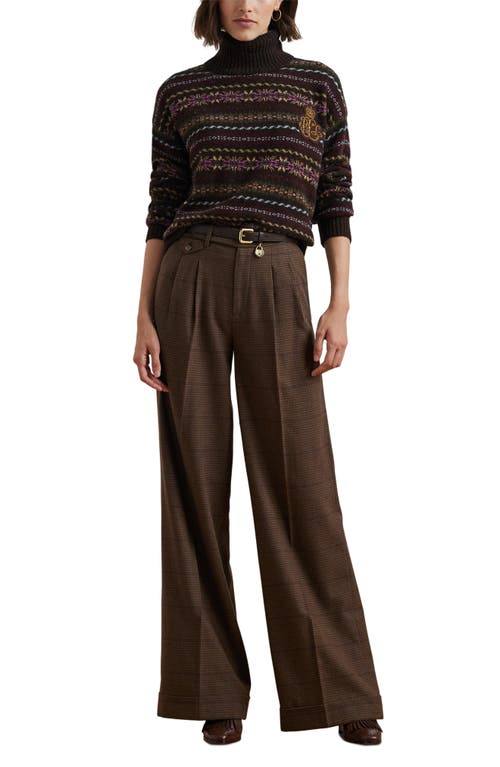 Ralph Lauren Lauren Check Wool Wide Leg Pants In Brown/tan/purple Multi