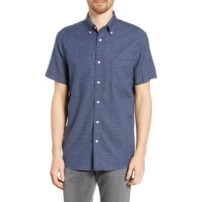 Faherty Navy Fleck Regular Fit Shirt, Blue