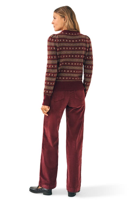 Faherty Highland Fair Isle Puff Sleeve Sweater In Maroon Multi