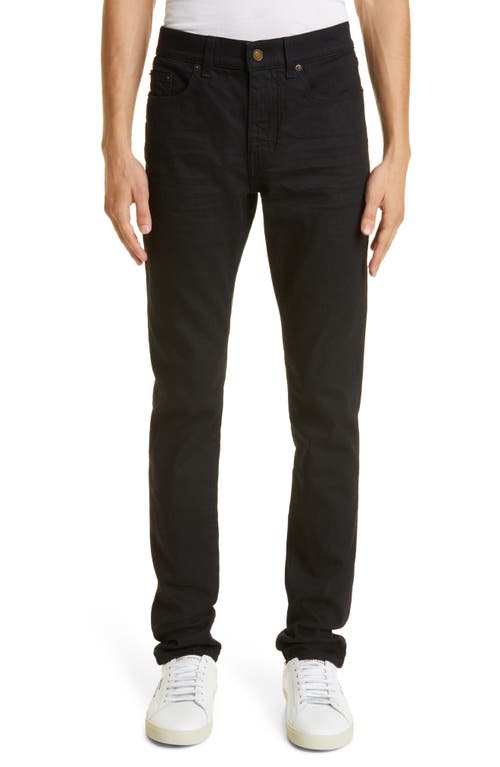 Skinny Fit Stretch Cotton Jeans in Worn Black