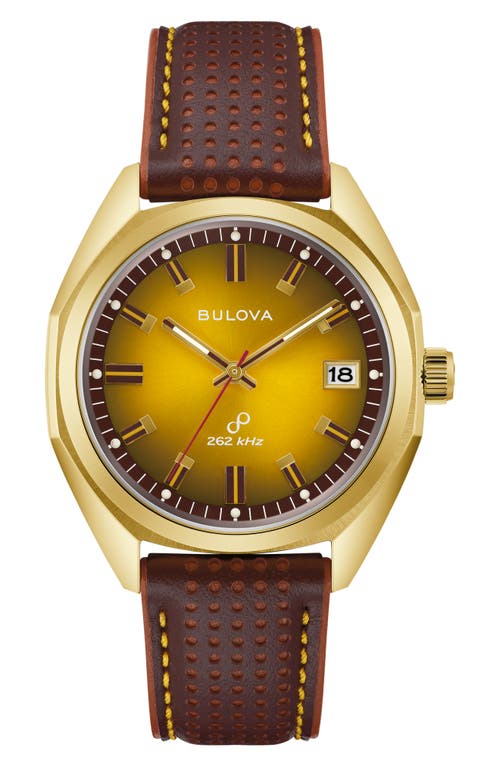 BULOVA Jet Star Leather Strap Watch, 40mm in Gold-Tone at Nordstrom
