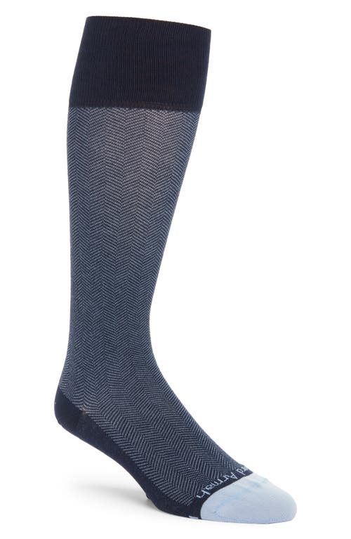 EDWARD ARMAH Herringbone Tall Compression Dress Socks in Navy 