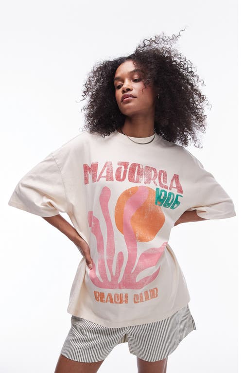 Shop Topshop Oversize Majorca Cotton Graphic T-shirt In Stone