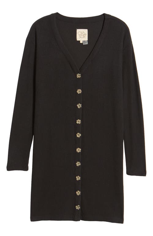 Chaser Long Sleeve Cardigan Sweater Minidress in True Black