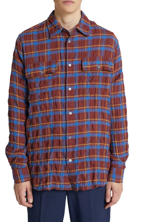 Wood Wood Avenir Crinkle Check Shirt in Blue Check