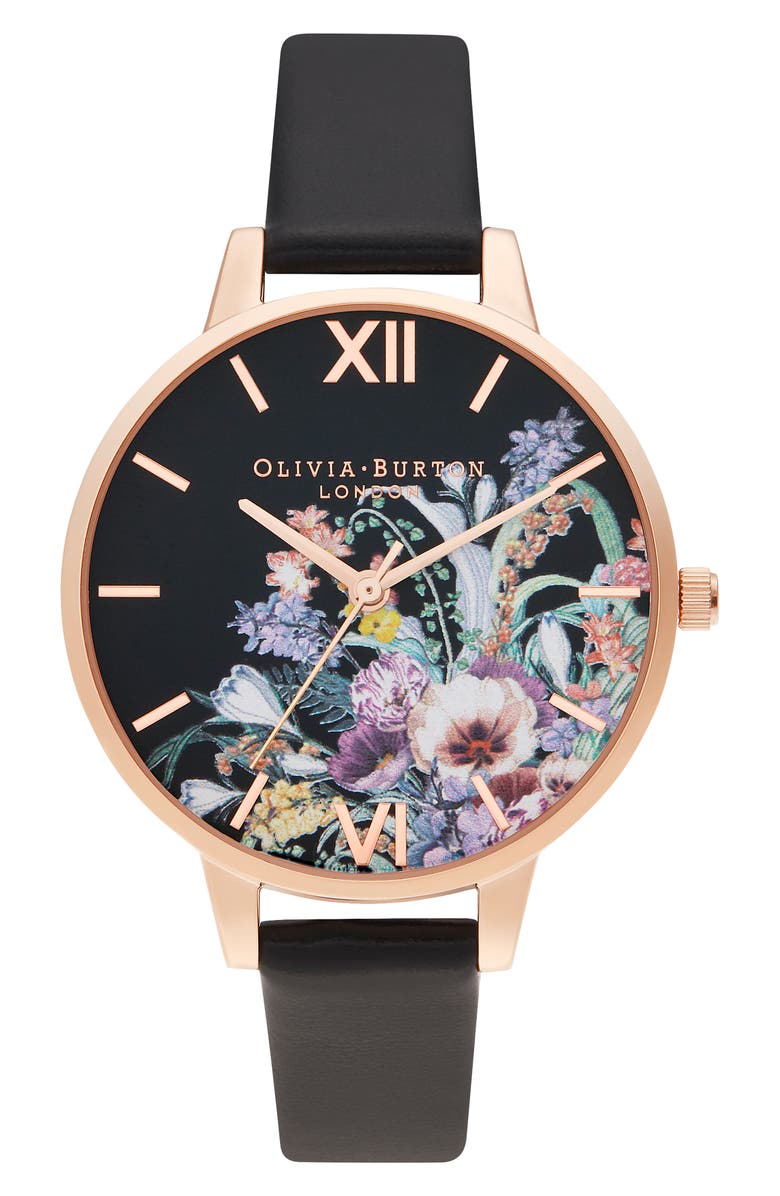 Olivia Burton Enchanted Garden Faux Leather Strap Watch 34mm Nordstrom