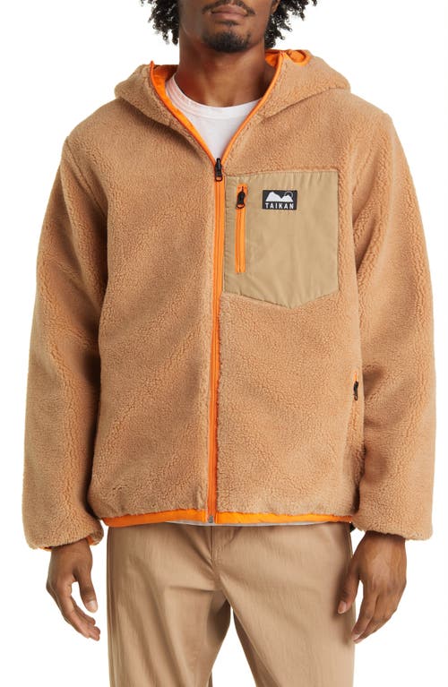 Reversible High Pile Fleece Jacket in Tan/Orange