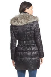 Betsey Johnson Faux Fur Collar Belted Quilted Coat | Nordstrom