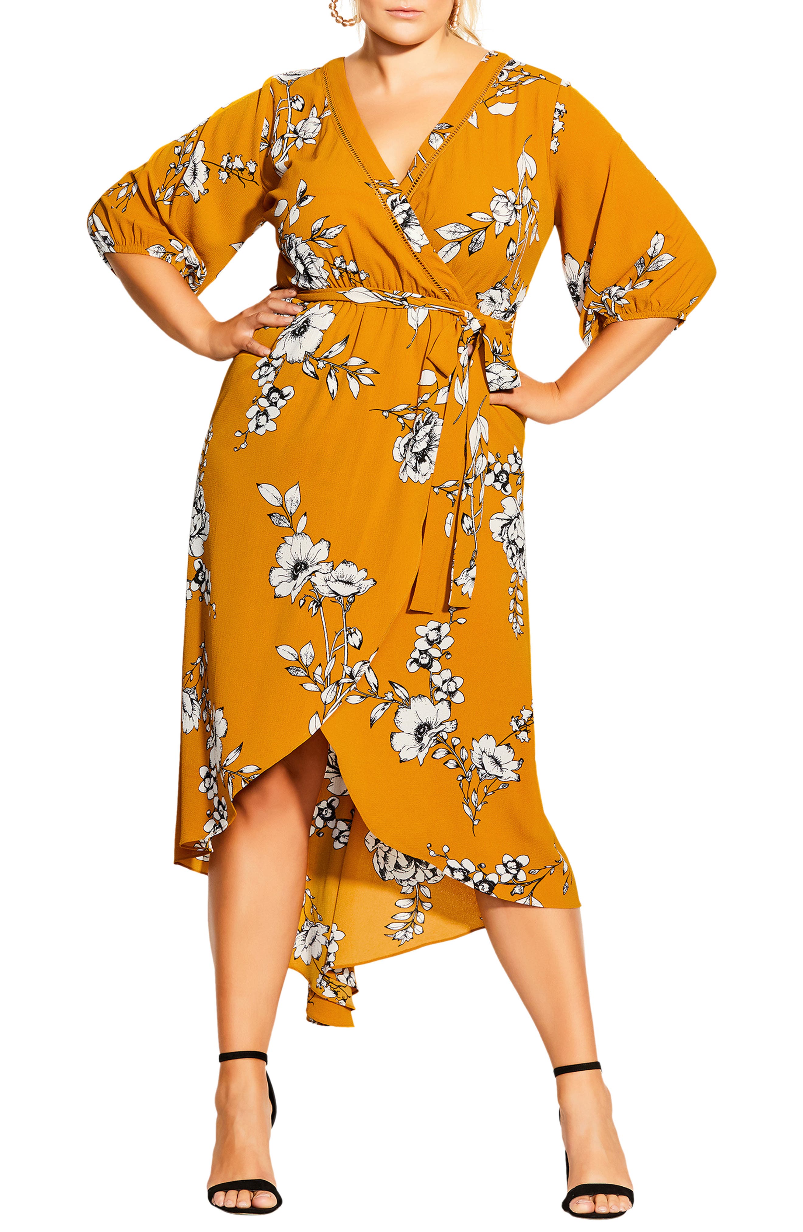 CITY CHIC SERENE FLORAL WRAP FRONT DRESS,9346637166971
