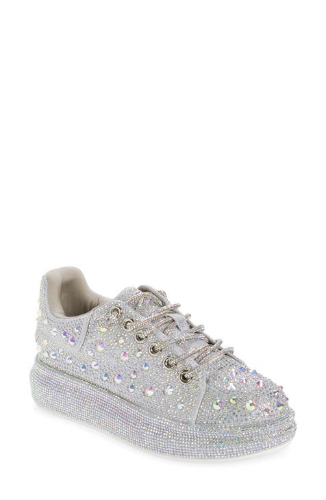 Madden NYC Rhinestone Embellished Casual White Sneakers Size 9.5