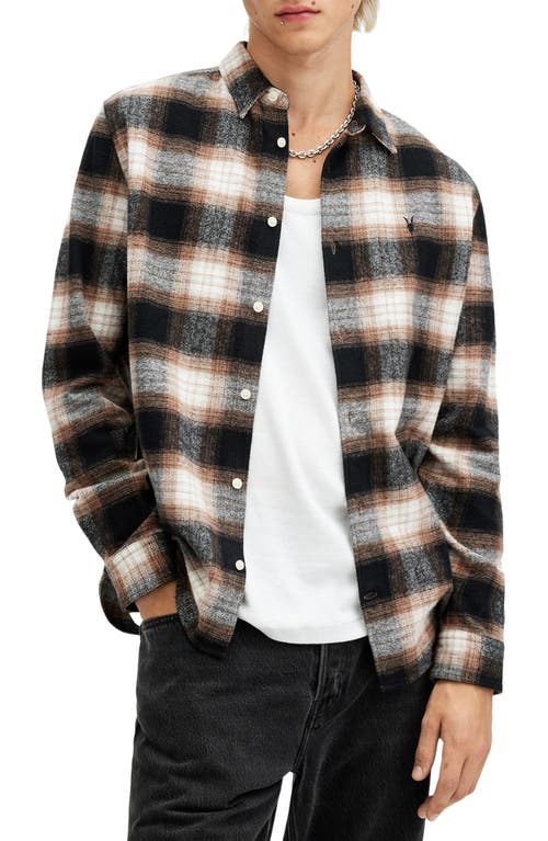 AllSaints Mercy Plaid Cotton Flannel Button-Up Shirt in Rusty Orange/black/white 