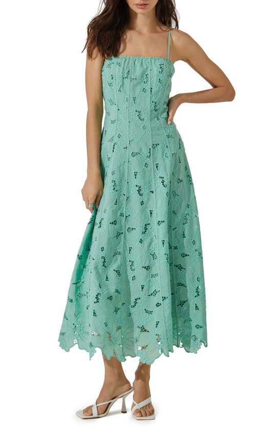 Astr Floral Lace Midi Dress In Green