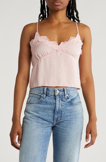 Abound Lace Trim Satin Crop Camisole In Pink