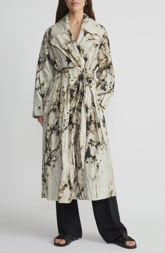 Shop Lafayette 148 Floral Print Belted Trench Coat In Plaster Multi