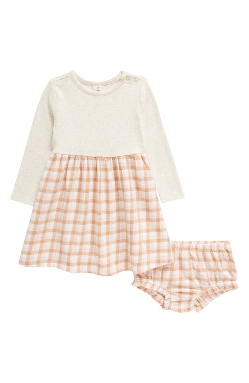 Tucker + Tate Kids' Plaid Long Sleeve Dress & Bloomers Set in Beige Oatmeal Htr- Pink Check