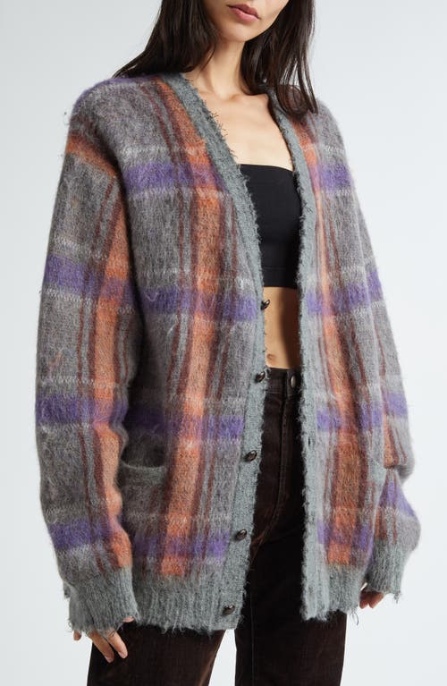 R13 Mohair Boyfriend Cardigan Multi Mohair Plaid In Brown//orange
