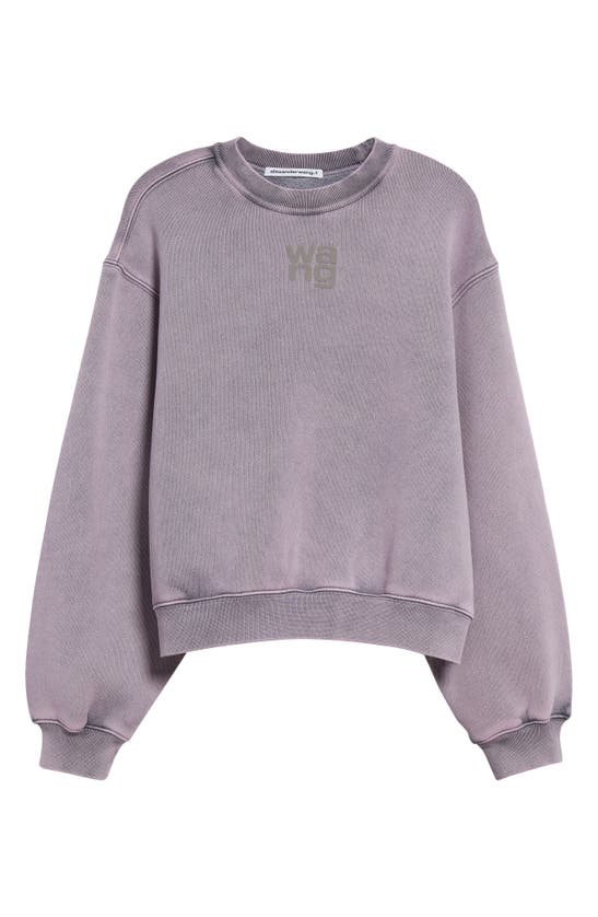 Shop Alexander Wang T Essential Cotton Blend Fleece Logo Sweateshirt In Acid Pink Lavender