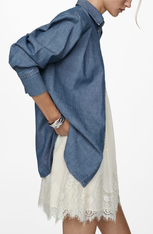 Mango Nonstretch Denim Button-up Shirt In Open Blue