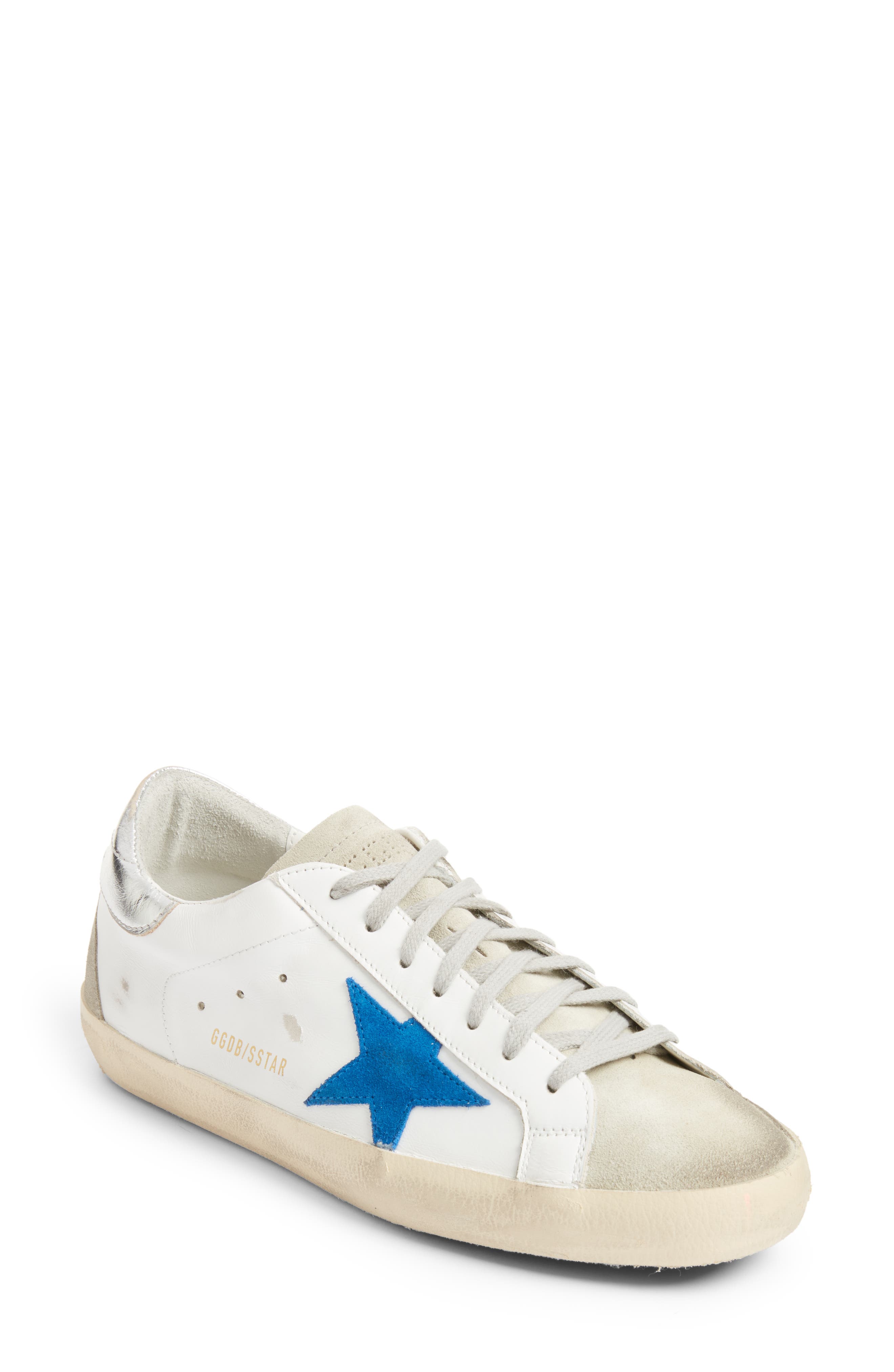 Golden Goose Superstar Low Top Sneaker in White/Electric Blue/Silver at Nordstrom, Size 6Us
