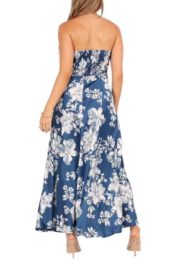 Shop Petal And Pup Petal & Pup Gemma Floral Strapless Maxi Dress In Blue Floral