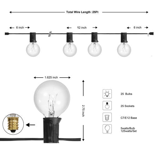 Jonathan Y 25-light Indoor/outdoor Contemporary Rustic Incandescent G40 Bistro Globe Bulb String Lig In Black