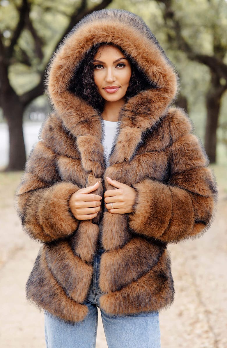 Donna Salyers Fabulous Furs Chateau Quilted Faux Fur Hooded Coat