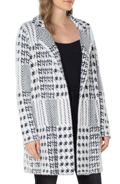 Shop Liverpool Mixed Plaid Open Front Sweater Coat In Black/white Mixed Plaid