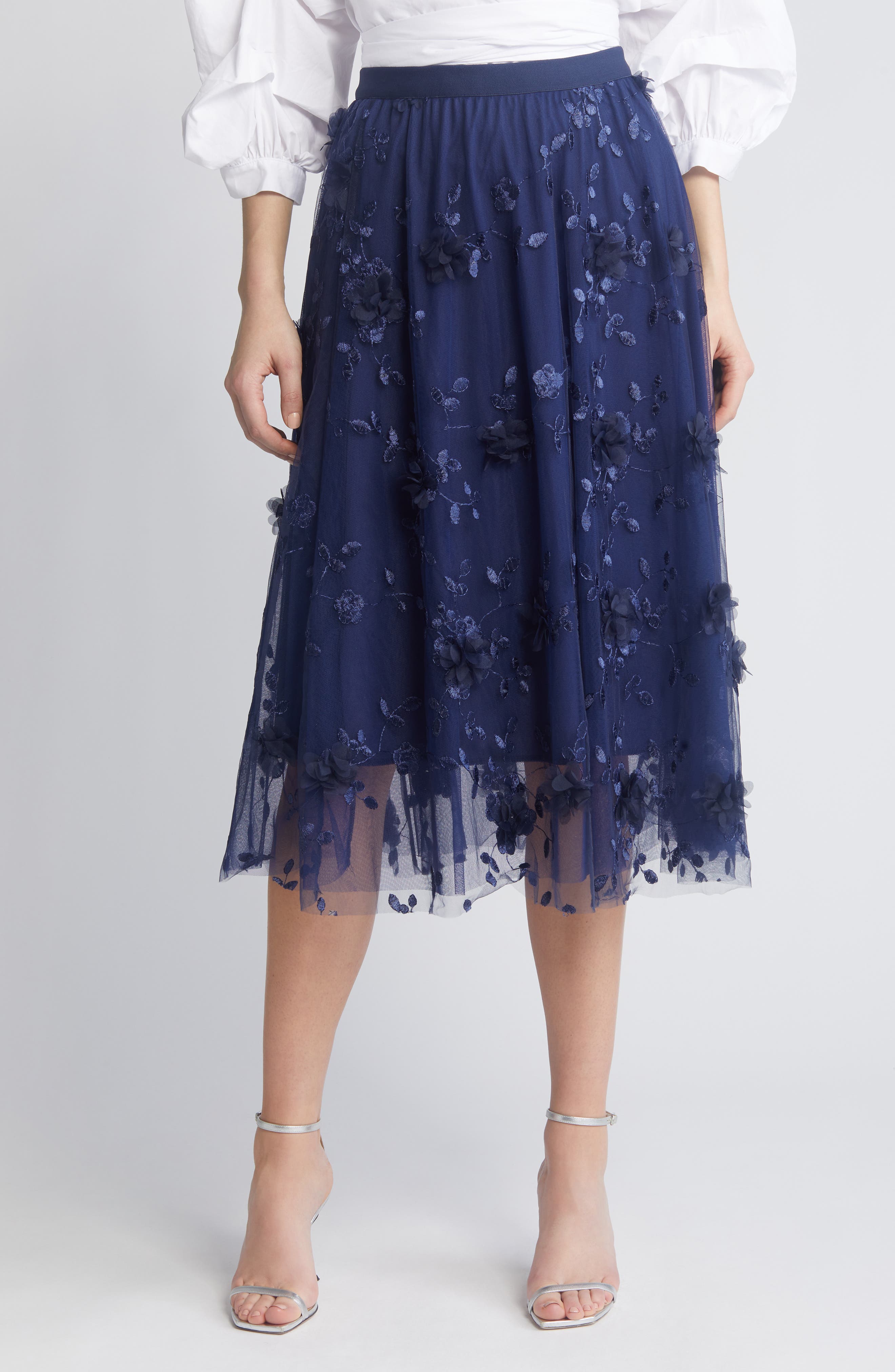 Polo Ralph Lauren eyelet-embroidered tiered midi skirt - Blue