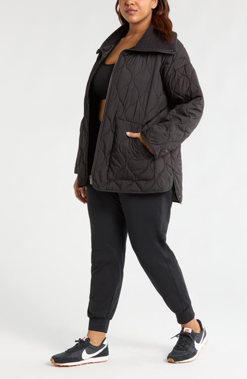 Shop Zella Rib Collar Quilted Jacket In Black