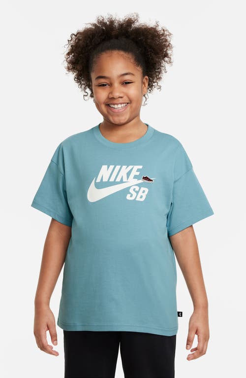 Shop Nike Kids' Sportswear Logo Cotton Graphic T-shirt In Denim Turquoise