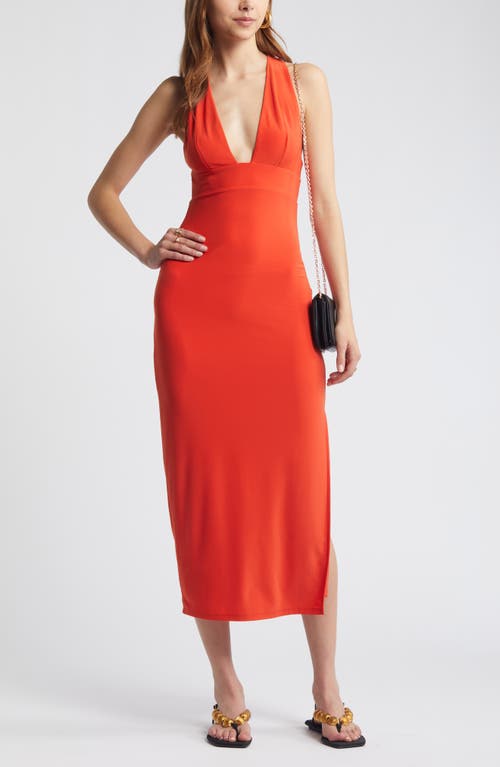 Shop Open Edit Plunge Neck Dress In Red Poinciana