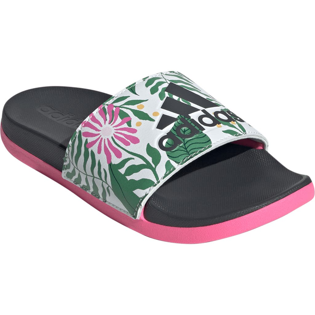 Adidas Originals Adidas Kids' Adilette Slide Sandal In Carbon/off White/pink