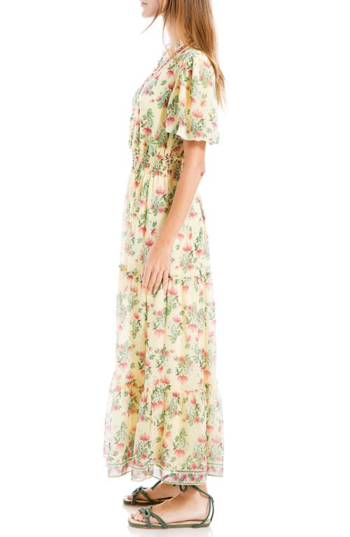 Shop Max Studio Georgette Smocked Maxi Dress In Yellow/pink Floral