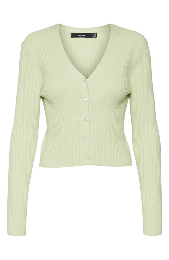 Vero Moda Holly Rib Cardigan In Reed Detail W Jewel