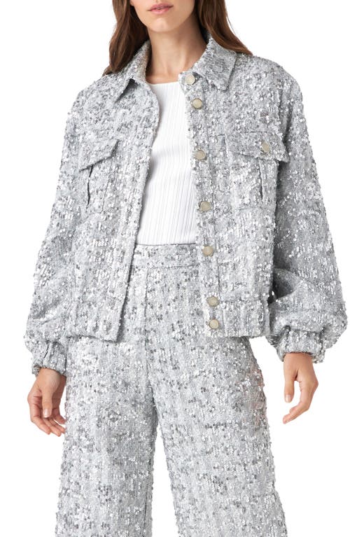 English Factory Sequin Tweed Jacket Silver at Nordstrom,