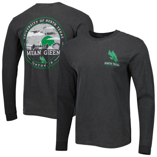 IMAGE ONE Men's Black North Texas Mean Green Circle Campus Scene Long Sleeve T-Shirt in Heather Black