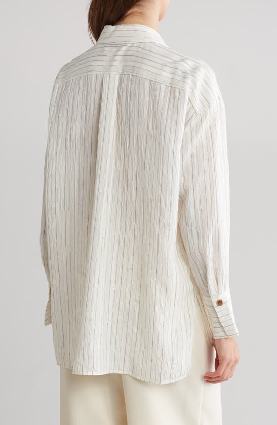 Shop Rebecca Taylor Crinkle Stripe Button-up Shirt In Rumpled Stripe Snow Combo