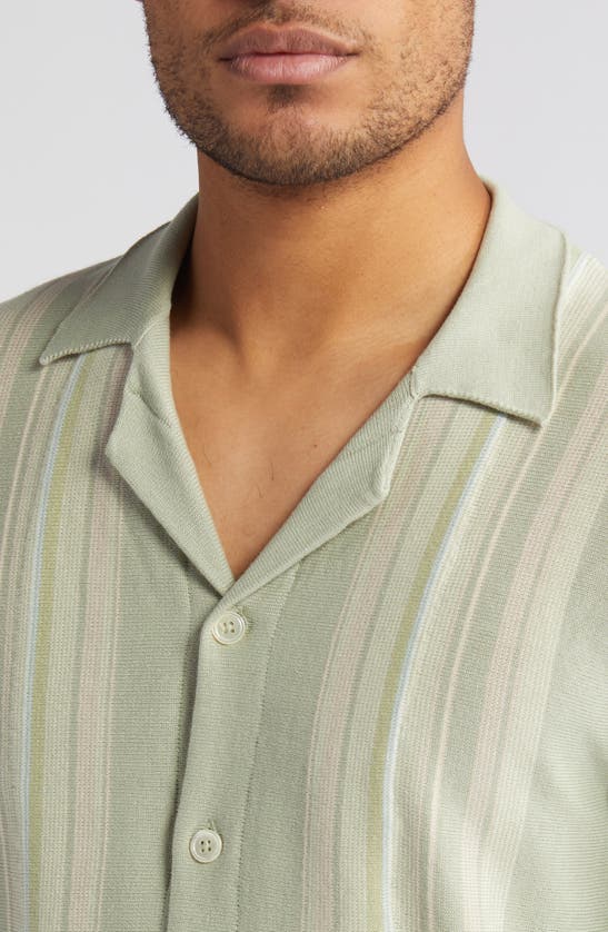 Shop Rails Silas Stripe Cotton Knit Camp Shirt In Sage Iridescent Multi