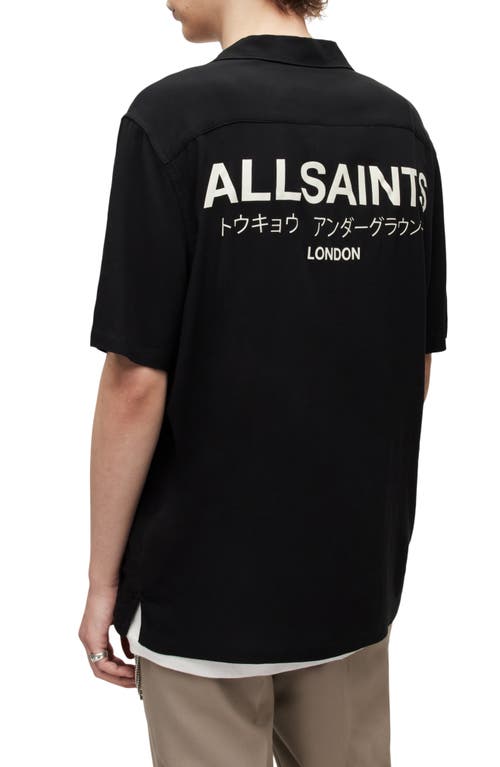 Shop Allsaints Underground Logo Short Sleeve Camp Shirt In Jet Black/ecru