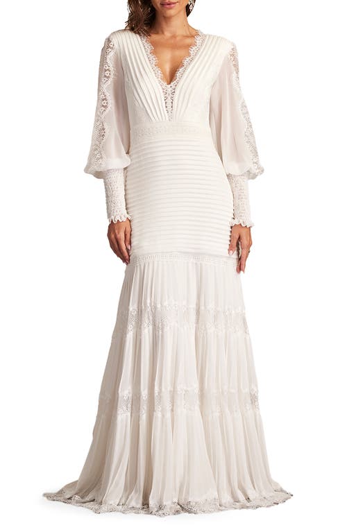 Tadashi Shoji Pintuck Detail Long Sleeve Gown Ivory at Nordstrom,