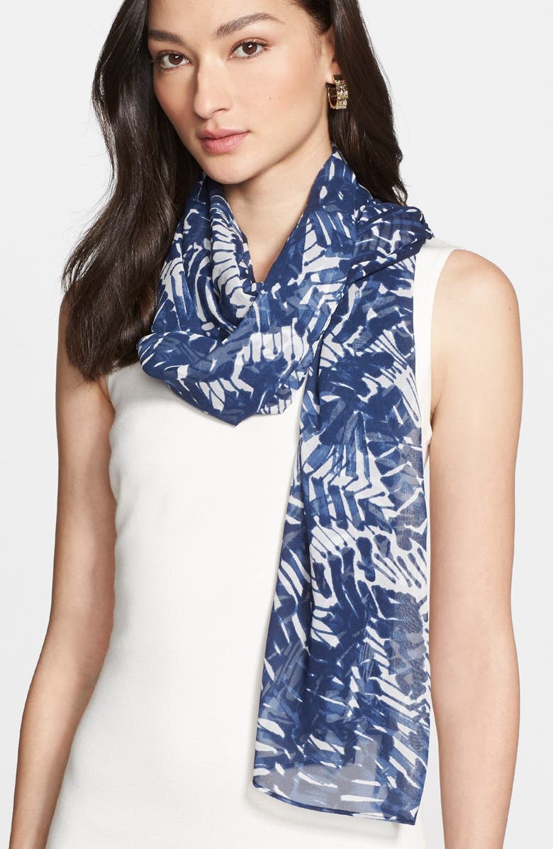 St. John Collection Graphic Palm Print Silk Georgette Scarf | Nordstrom