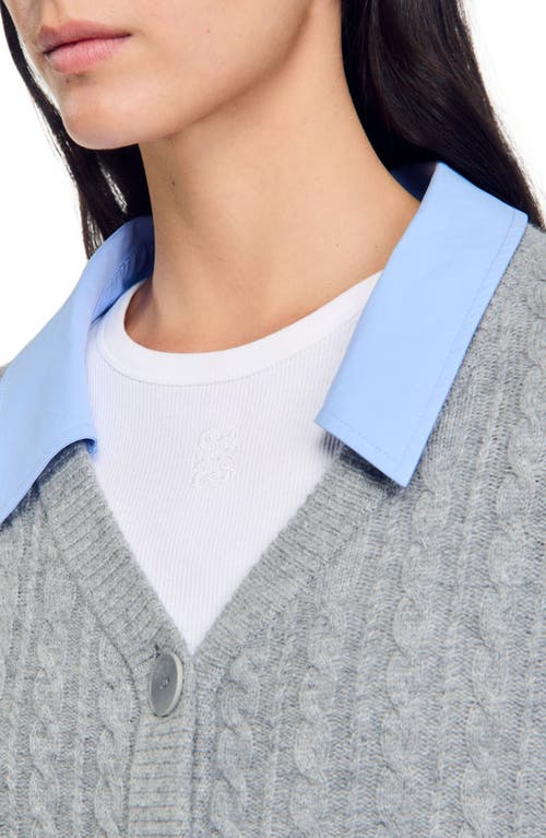 Shop Sandro Cardigan With Removable Shirt Collar In Grey