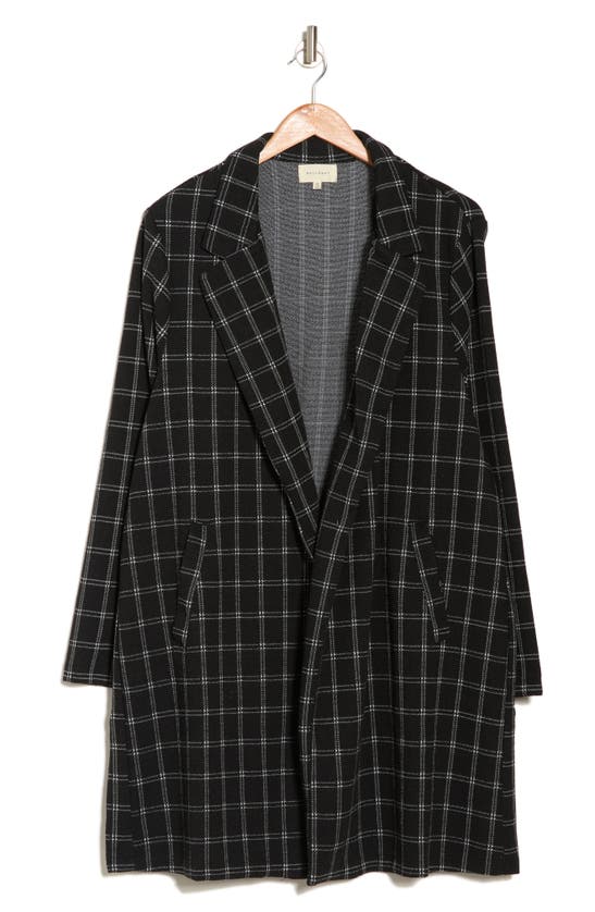 Melloday Plaid Open Front Jacket In Black/ White Jaquard Plaid