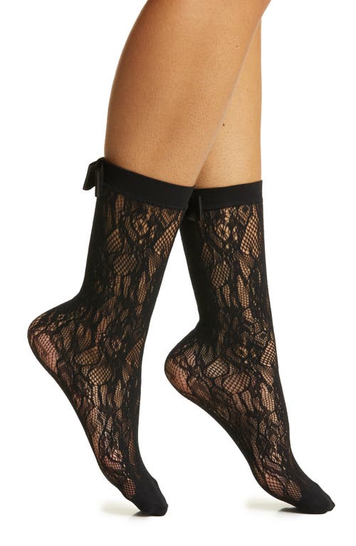 Coco Bow Lace Crew Sock in Black